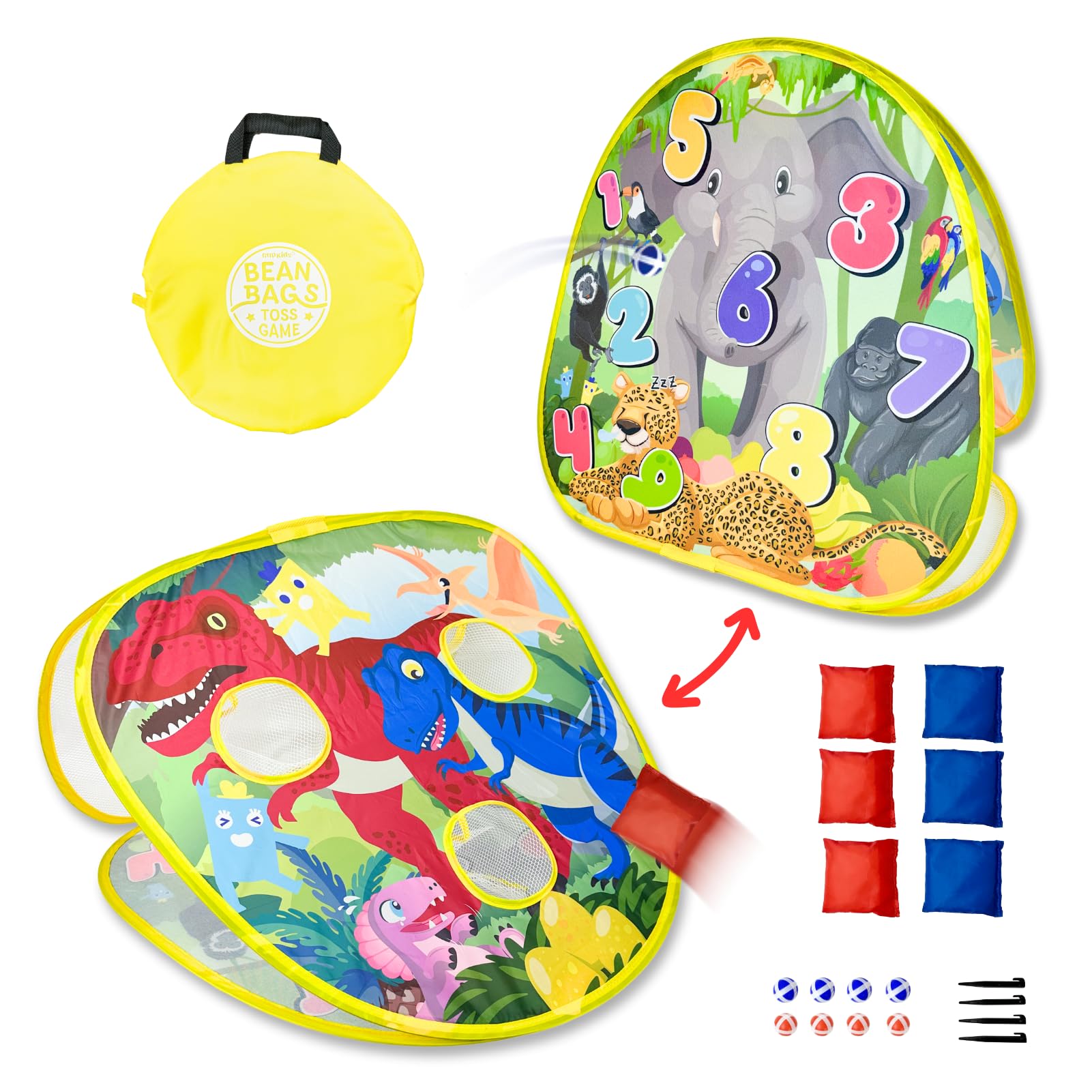 2-in-1 Dinosaurier & Tier Wurfspiel – Beidseitige 27"-Zieltafel mit 6 Beanbags – Indoor & Outdoor Spielzeug für Kinder ab 3 Jahren Exklusiv bei Amazon