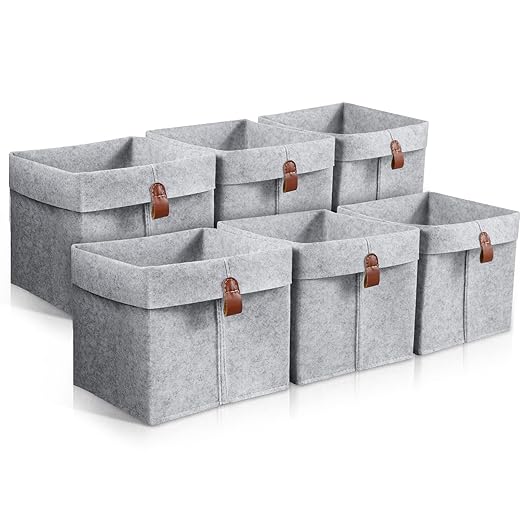 Jetcloud 6Pcs Storage Cubes Felt Fabric Storage Bins 9x9x10inch 12L Collapsible Room Organisers Foldable Nursery Storage Baskets Box for Clothes Books Shoes Toys(Light grey)
