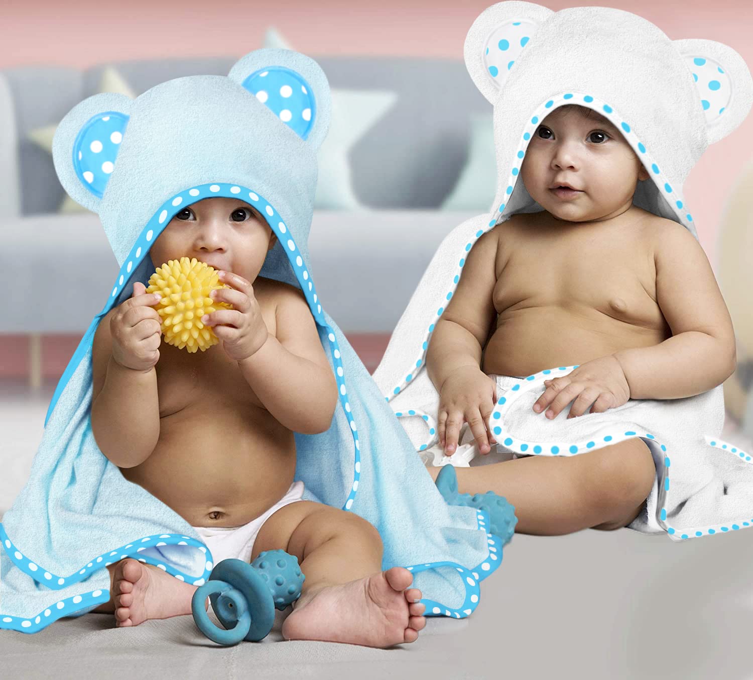 Hikyskin Set of 2 Bamboo Hooded Baby Towels – 75 x 75 cm – 30 x 30 Inch – Luxurious, Large and Super Absorbent – Soft and Suitable for Infants, Toddlers and Kids – 400 gsm