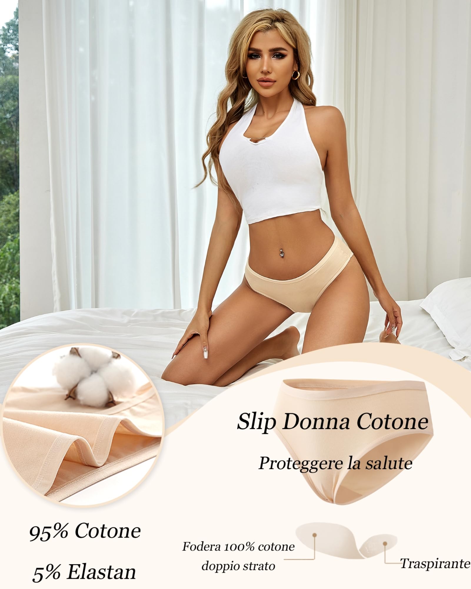 ALL OF SHE Mutande Donna Cotone Slip Donna a Vita Bassa Elasticizzato Biancheria Intimo Traspirante Comode Culotte Confezione da 6 S-XL