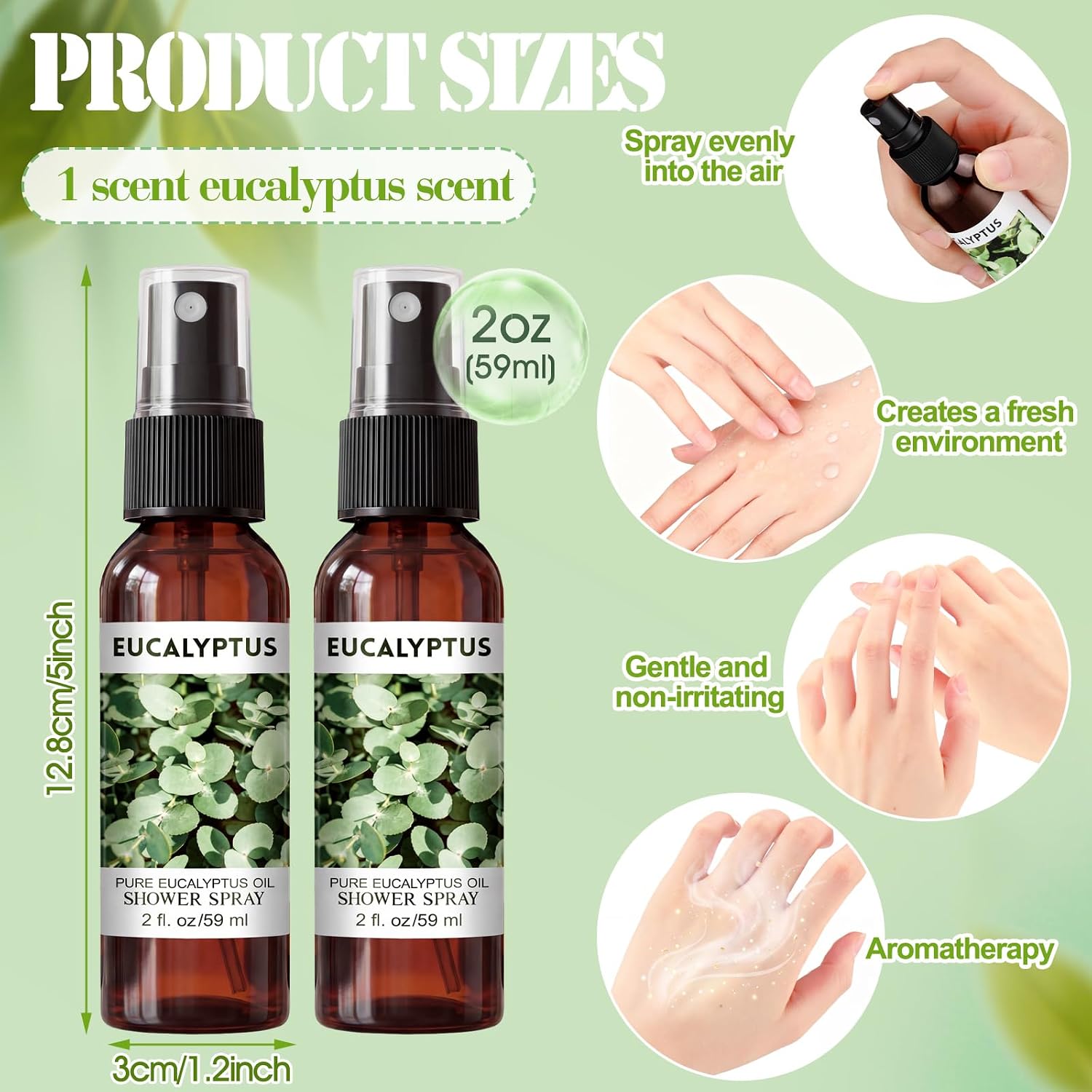 Frienda 6 Pack Eucalyptus Shower Spray with Essential Oils Portable Travel Mist Spray for Spa and Sauna Steam Room Aromatherapy for Women Teacher Staff Employee Thank You Gift 2oz (Eucalyptus)