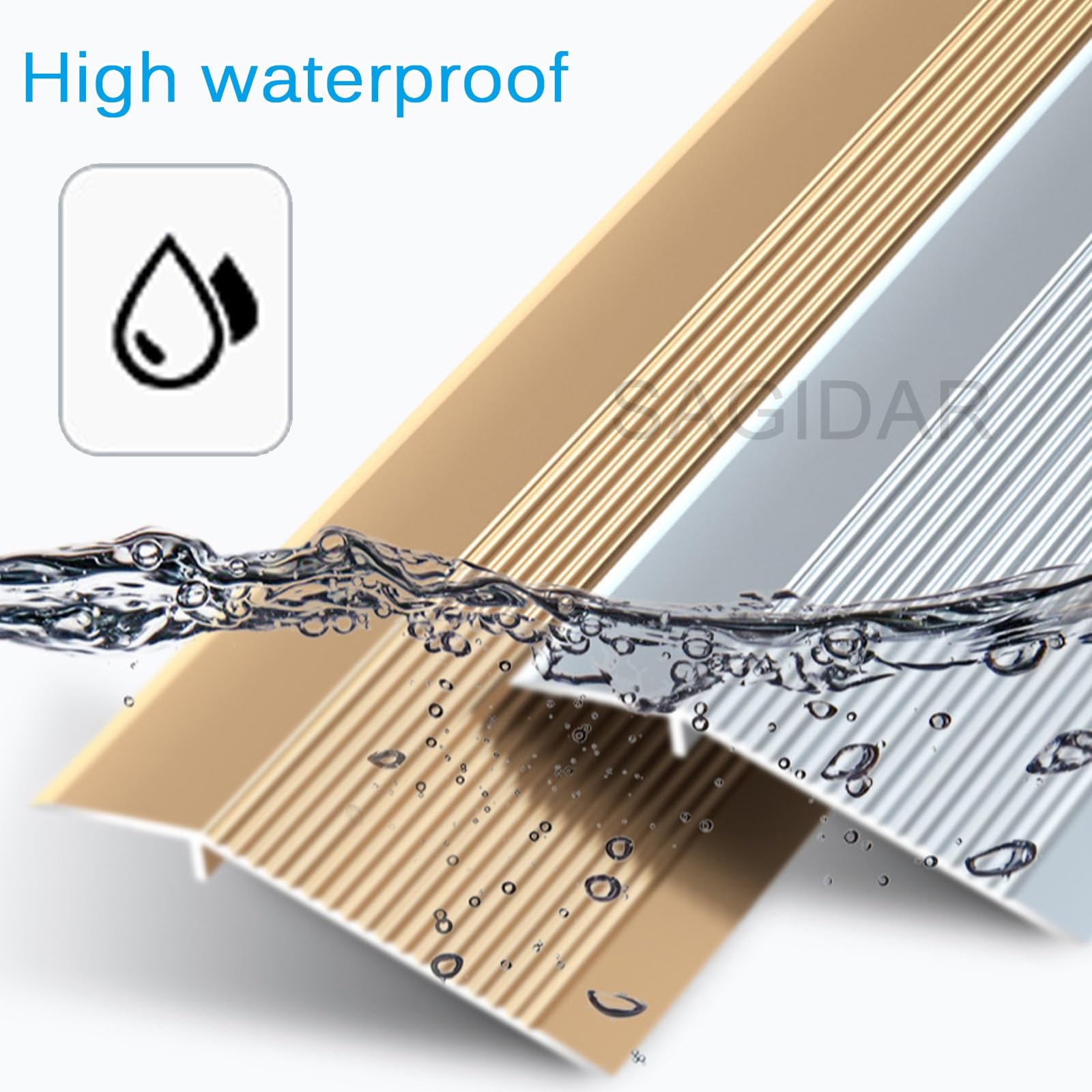 SAGIDAR Barre De Seuil Aluminium De 10cm Large, Profil Rail De Transition Plate, Baguette Recouvrement pour Sol Irrégulier, Bandes De Connexion Antidérapantes, Bandes De Transition De Seuil Robustes