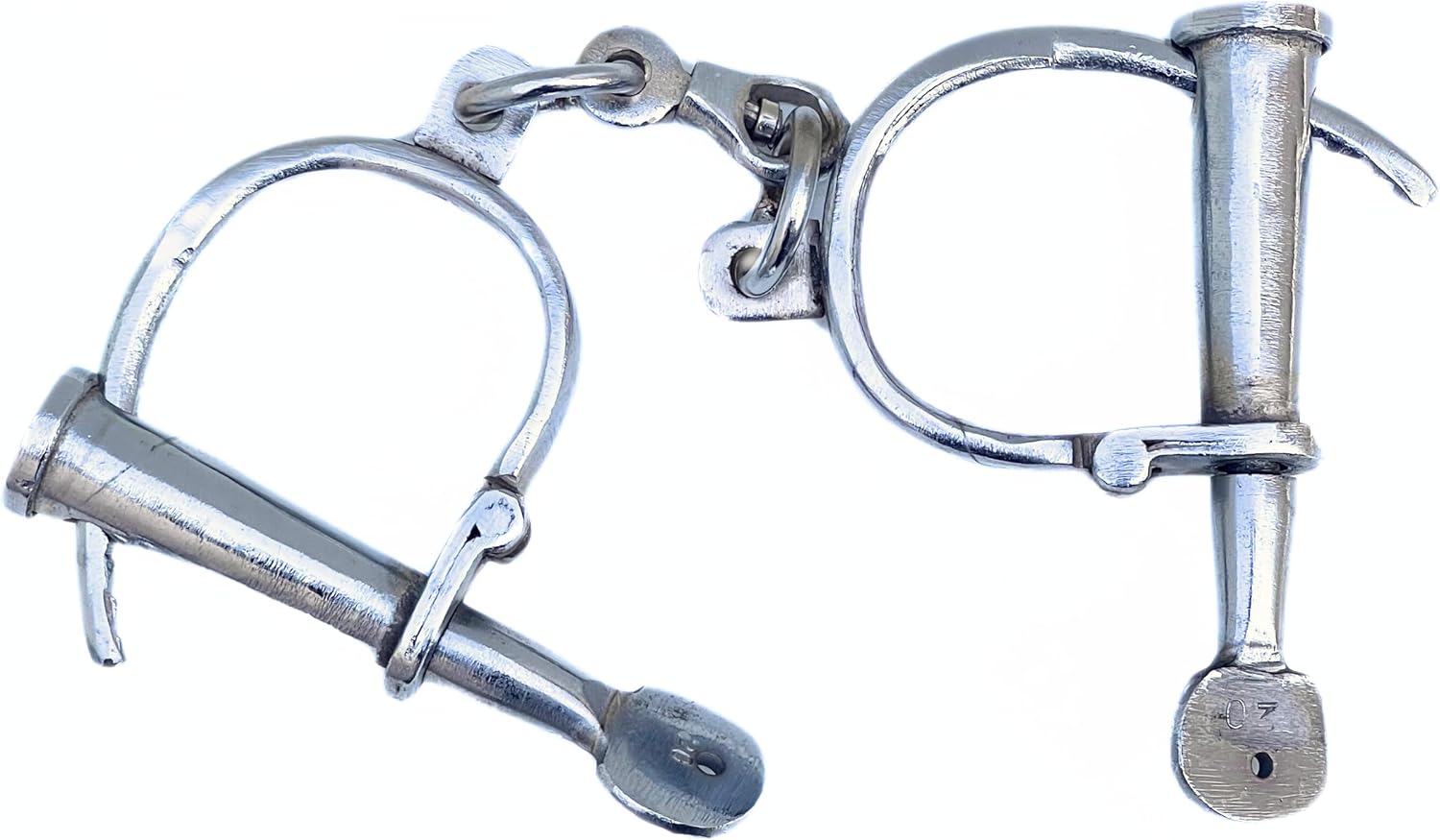 Hand Forged Pirate Handcuffs Iron Jailor Police Handcuffs Vintage Inspired Man Cave Decor Heavy Duty Chain Double Lock Professional Grade (Silver)