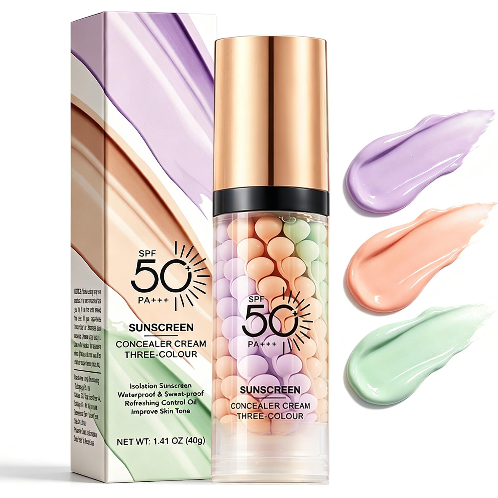 Makeup Primer for Face,3 in 1 Oil Control Primer Face Makeup Purple Pink Green 1-Pack
