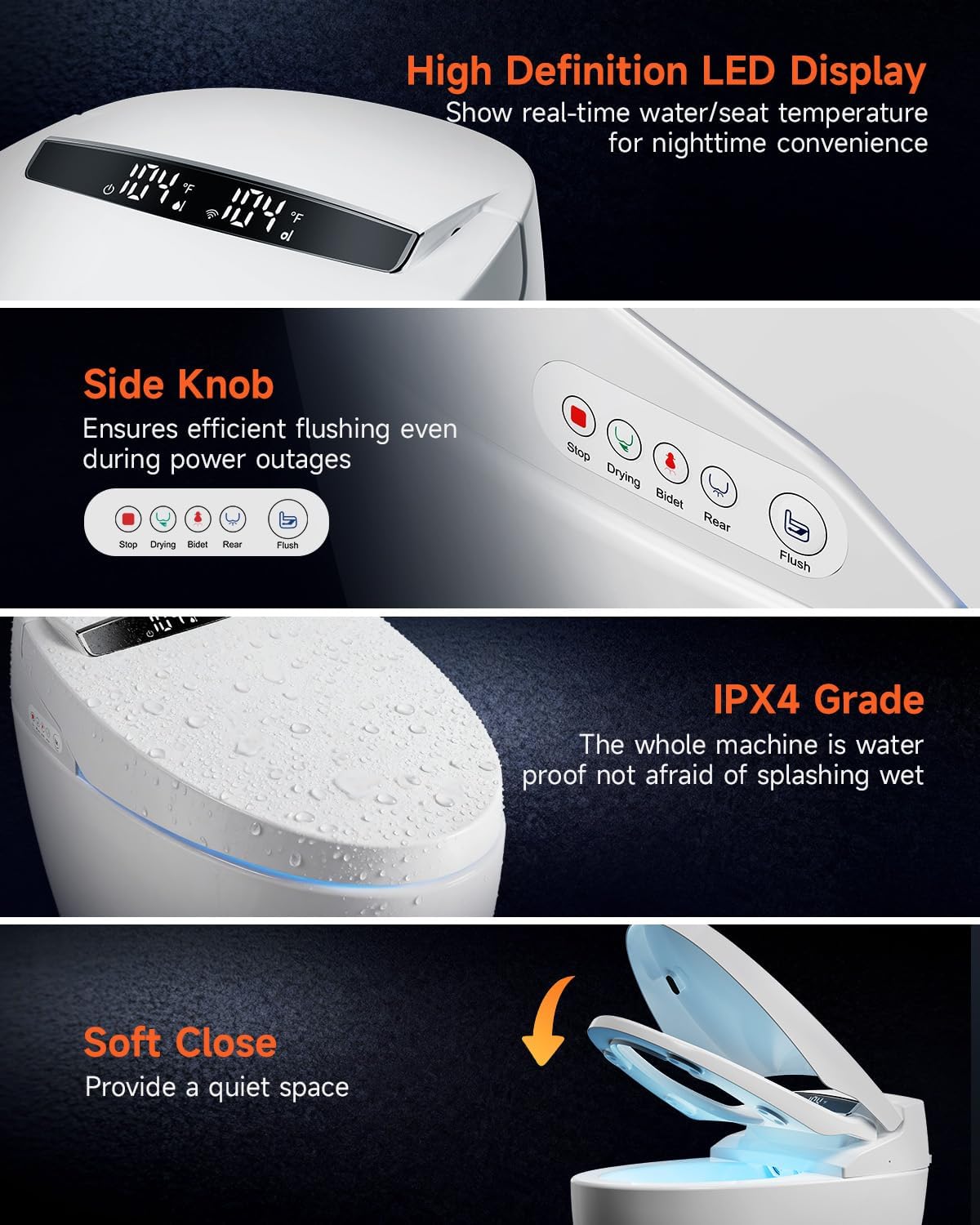Smart Toilet with Bidet Built In, Auto Open/Close,Powerful Flush 1.2GPF, 17.3" ADA Comfort Height Seat,Foot Sensor,Bidet Toilet With Heated Seat,Instant Warm Water & Dryer,Tankless Toilet