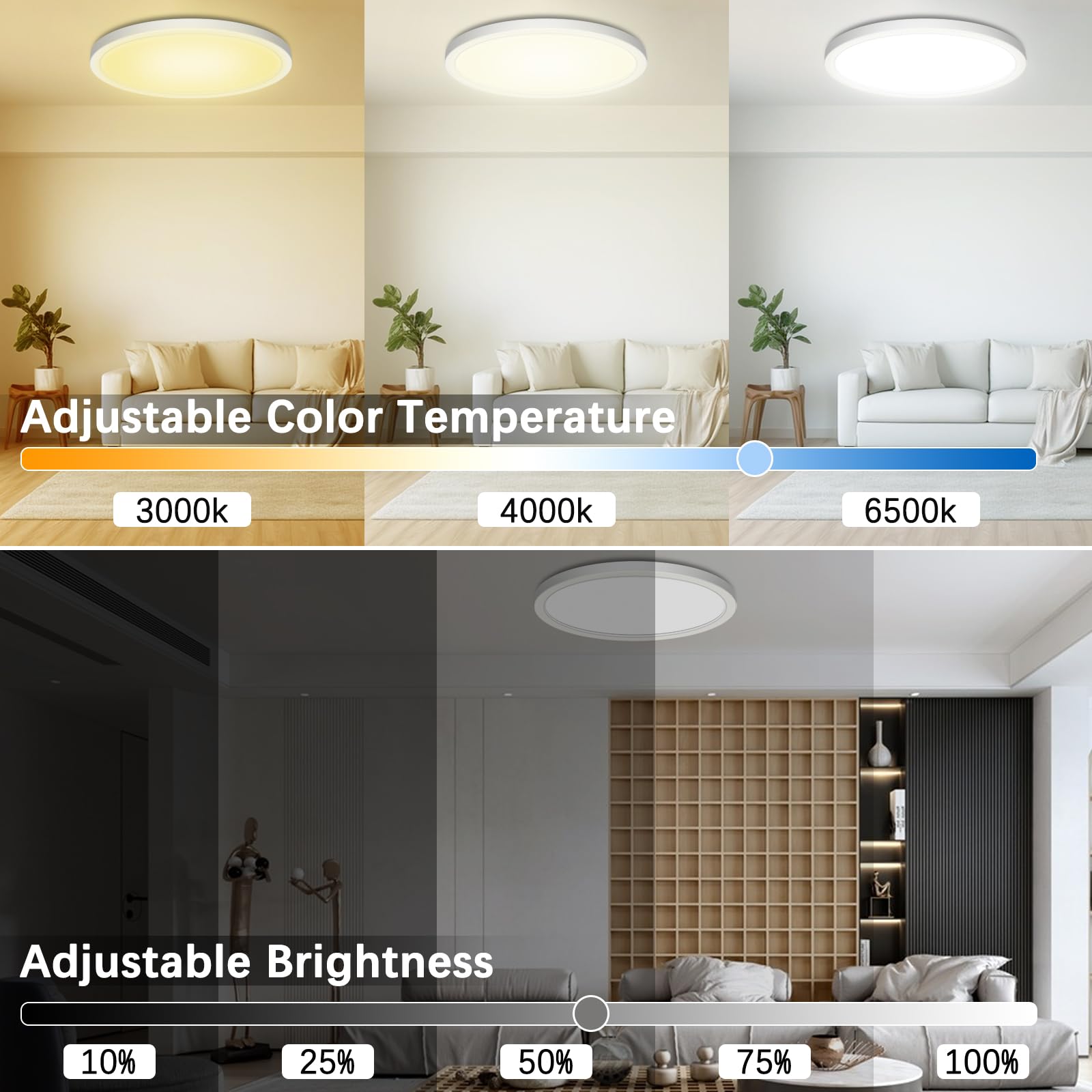 Ściemnialna lampa sufitowa LED, 25 W 3200 LM RGB z pilotem zdalnego sterowania, 1800 K ciepła lampka nocna, panel 3000 K-6500K ściemnialny IP54 wodoodporny do sypialni pokoju dziecięcego salonu