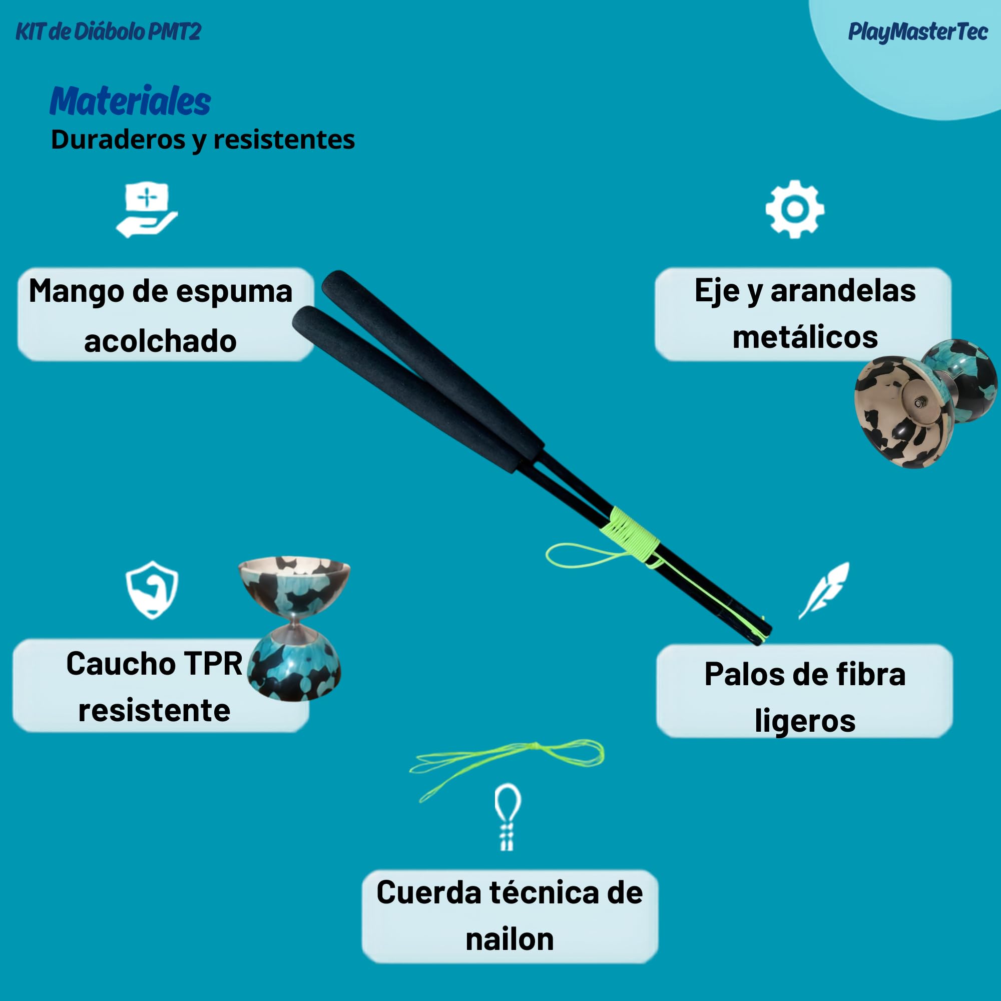 Diábolo Multicolor Caucho Eje Fijo para niños y Adultos