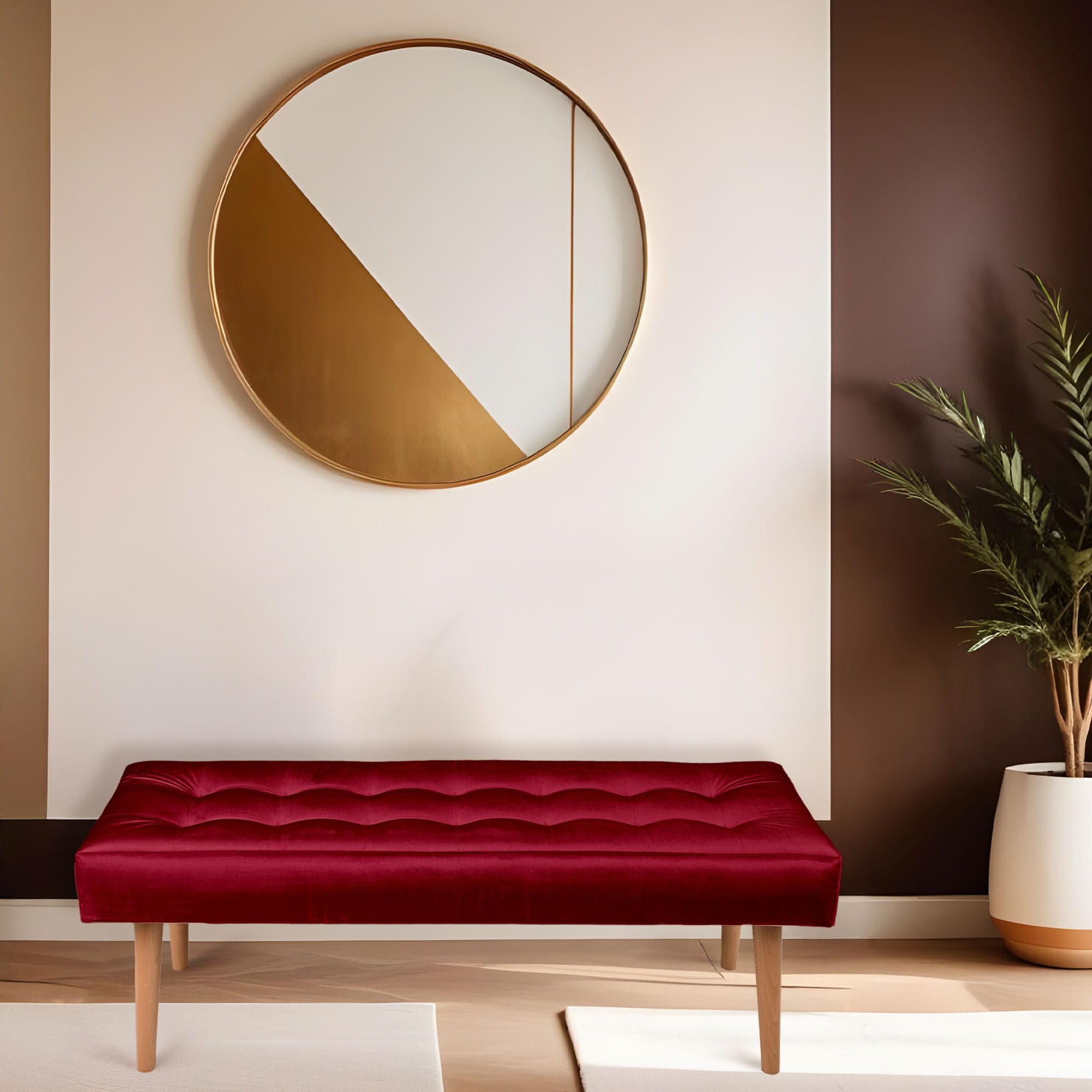 MG Design Polsterbank 45 × 120 cm in Rot – massives Holzgestell, weich gepolstert, samtig-weiche, fein & dichte Oberfläche, pflegeleicht – für Wohnzimmer, Schlafzimmer & Flur