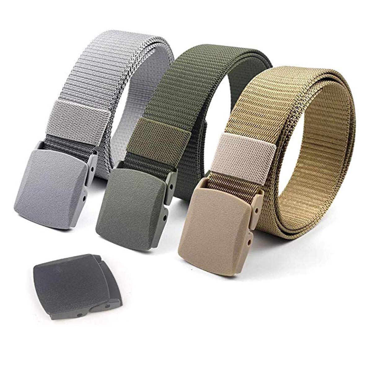 Unisex Nylon & Canvas Waist Belt (BLT066_03_Grey, Green & Beige)
