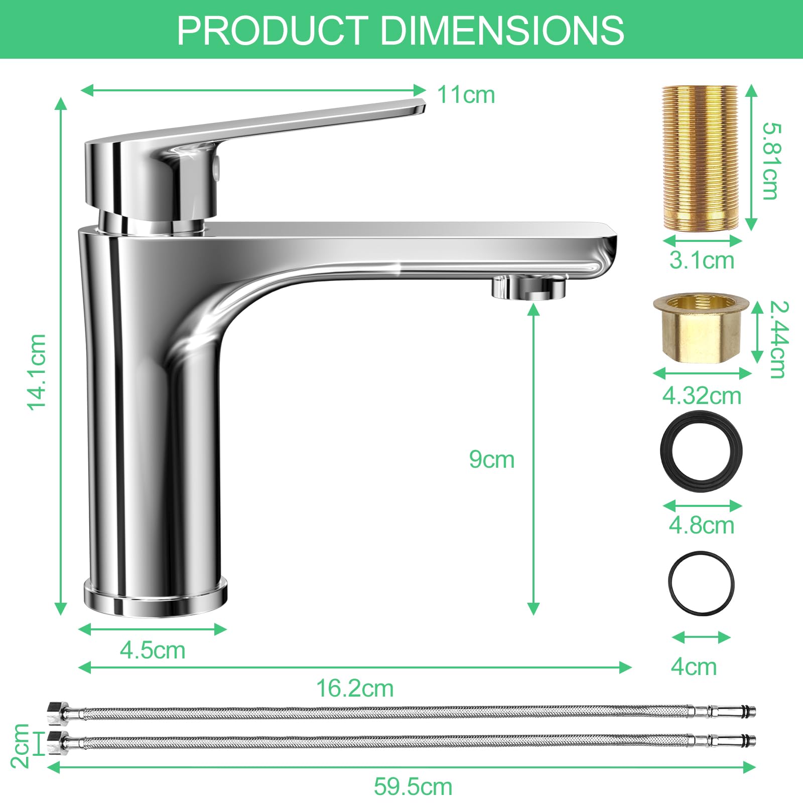 WinGluge Miscelatore Monocomando per Lavabo Bagno con Tubo Flessibile, Cromo