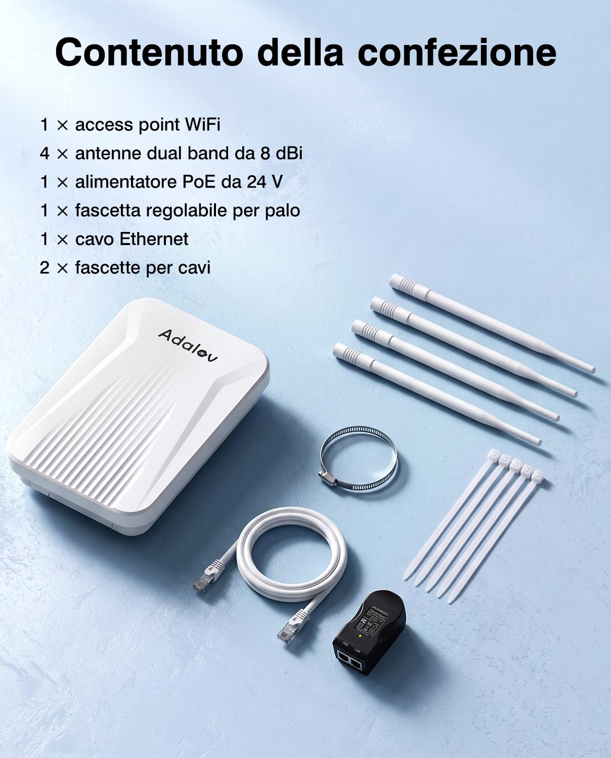 AdaLov AX1800 WiFi 6 Access Point Outdoor, Dual Band 2,4/5 GHz, Gigabit PoE AP, IP65 resistente alle intemperie, MU-MIMO & OFDMA, per casetta da giardino, officina, fattoria