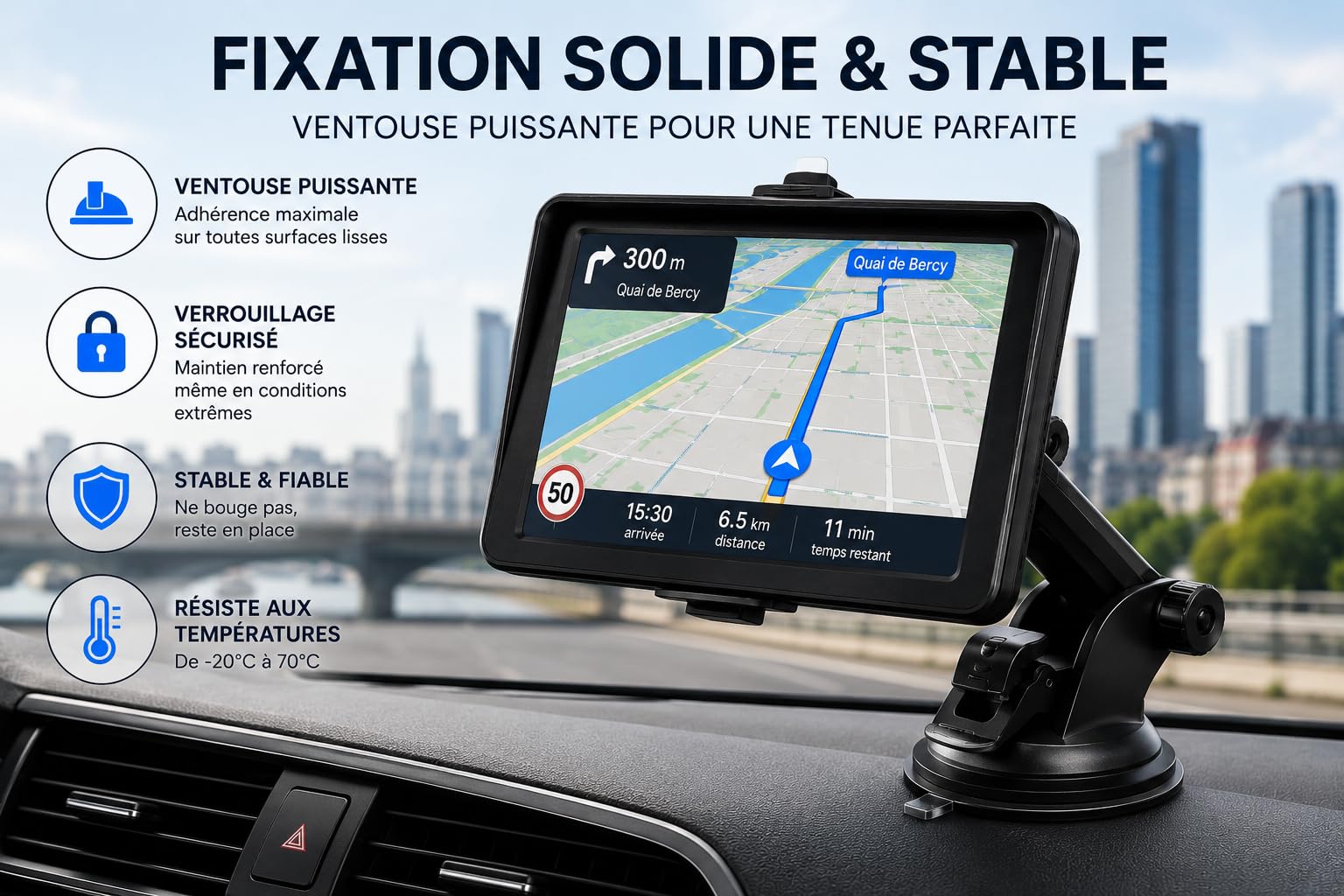 GPS Navigation 7 Pouces, Écran HD Tactile, 8 Go, FM, Multi-Langues, pour Voiture Camion Bus