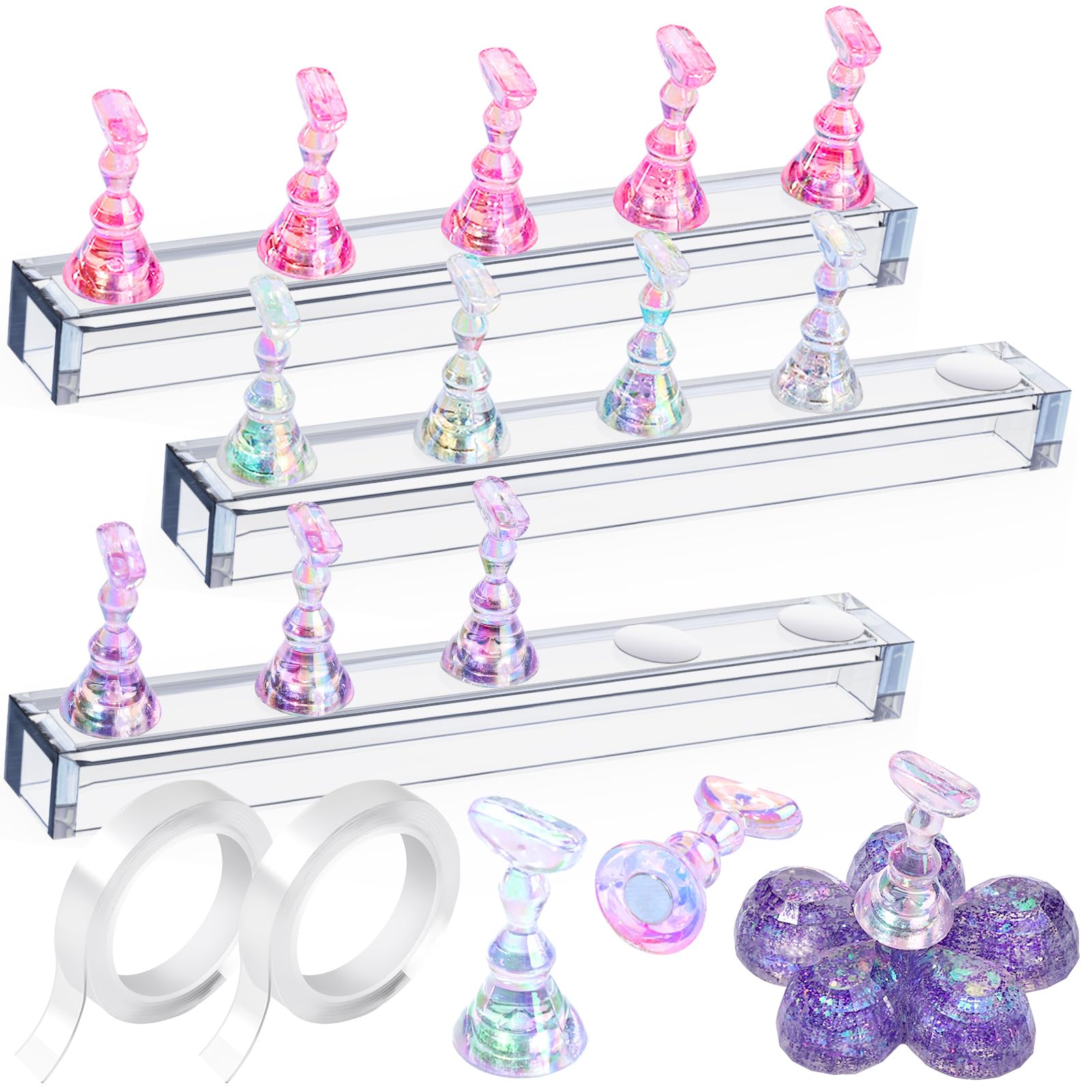 FANDAMEI Nail Stand, Set of 3 Nail Art Stand for Press Ons, Nail Holder for Painting Nails, Press on Nail Stand for Practice, Magnetic Acrylic Nail Design Stand for Display with-image-30