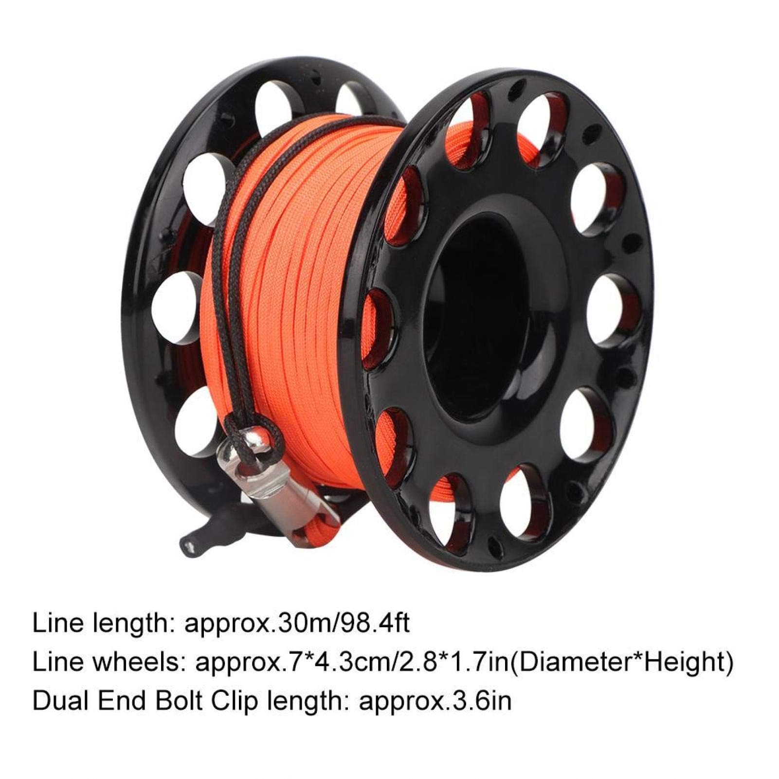 Carrete de Dedo de Buceo, 30 M, Carrete de Dedo de Buceo de Plástico Duradero, Accesorios Subacuáticos, 4 Colores(Rueda Negra)
