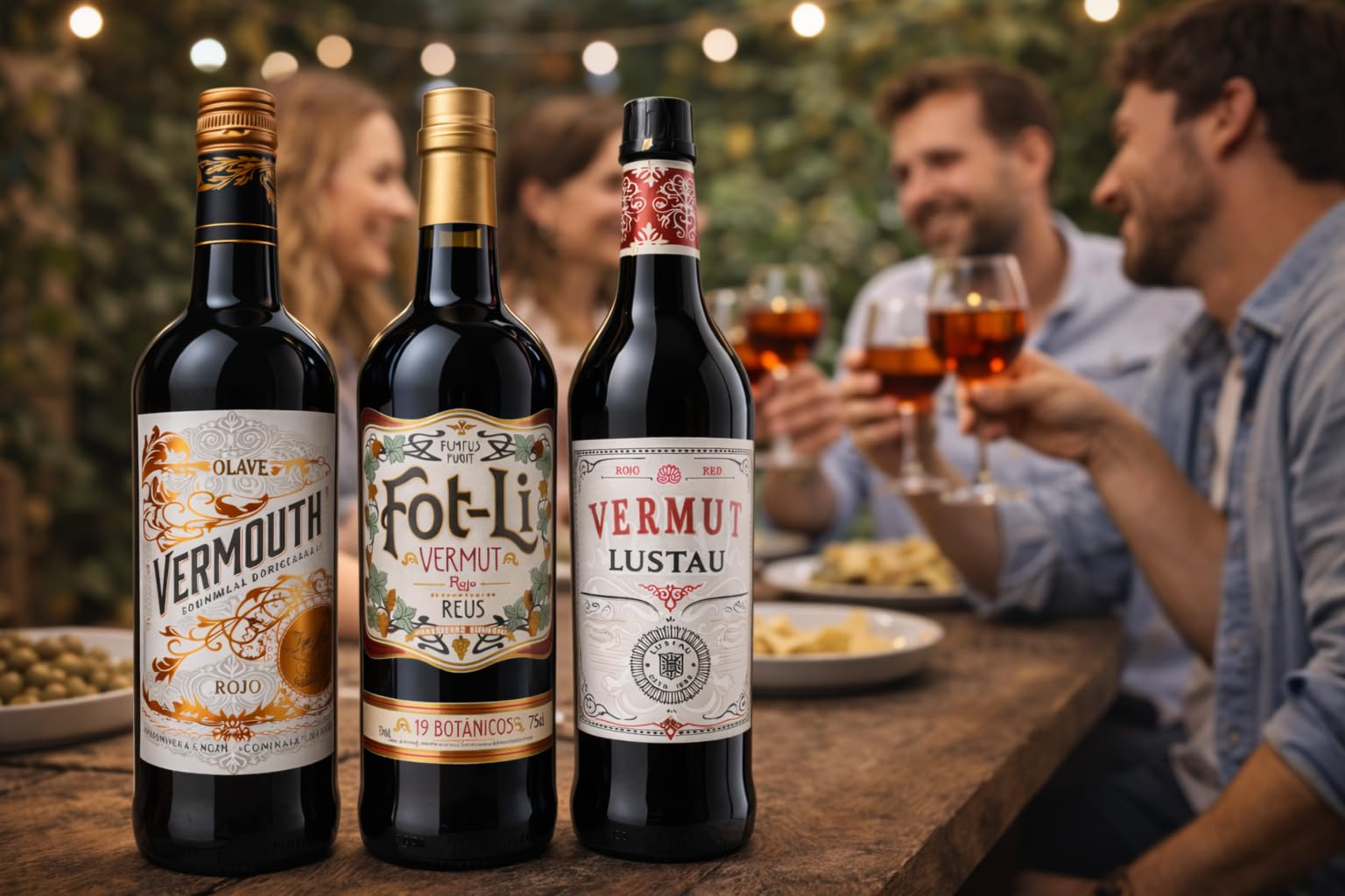 Pack Degustación 3 Vermuts Premium (Olave, Fot-Li Reus y Lustau) 75cl + Caja de Madera Regalo | Selección Vermut Rojo Gourmet