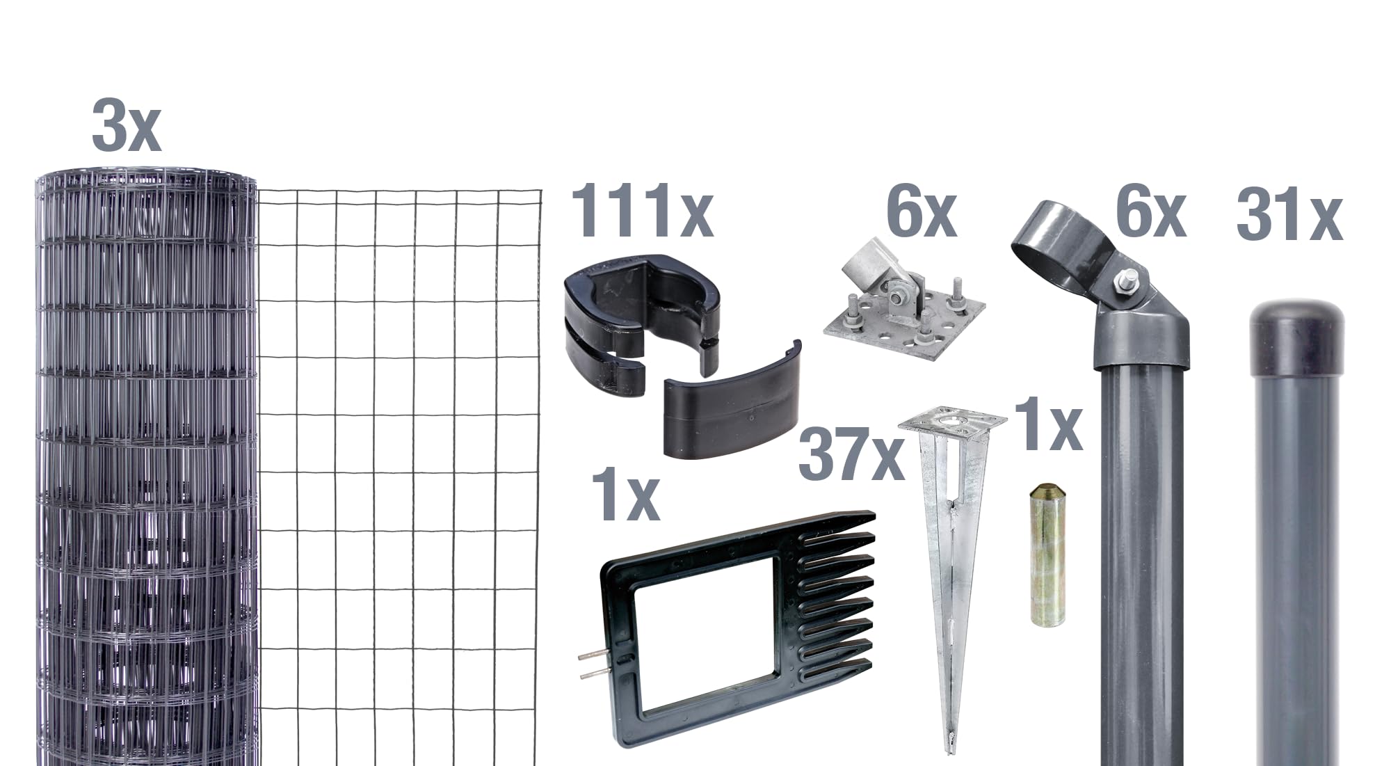 Alberts 669362 Fix-Clip Pro als Zaun-Komplettset, mit Einschlagbodenhülse | verschiedene Längen und Höhen - wahlweise in verschiedenen Farben | anthrazit | Höhe 102 cm | Länge 75 m