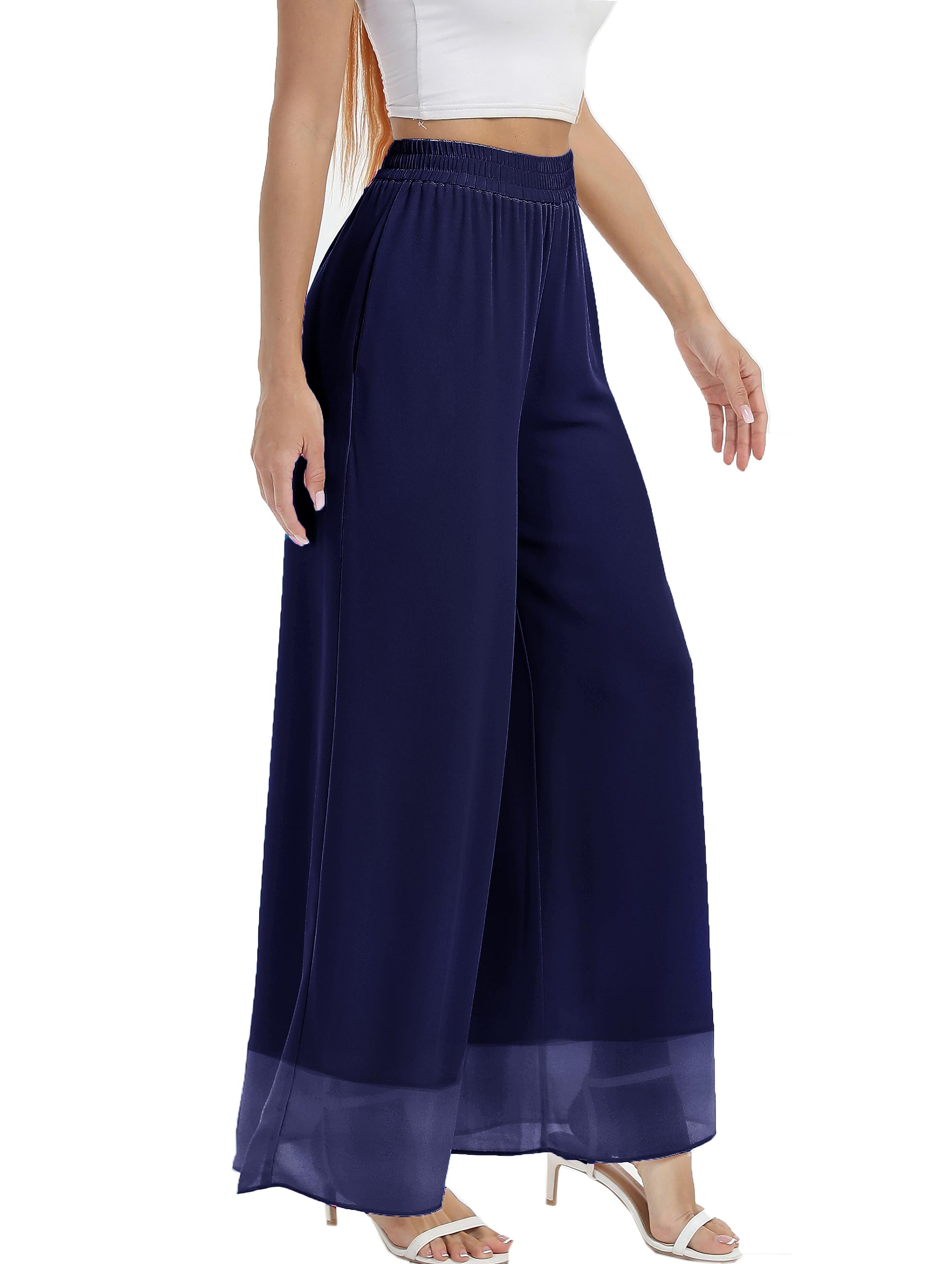 zsangbee Women's Wide Leg Palazzo Pants Chiffon Flowy Loose Party Wedding Dressy Casual Trousers