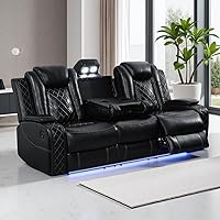 Vista 38 de Juego de sofá reclinable eléctrico de cuero con LED, juegos de muebles de sala de estar, 2 piezas sofás reclinables, juego de sofá reclinable
