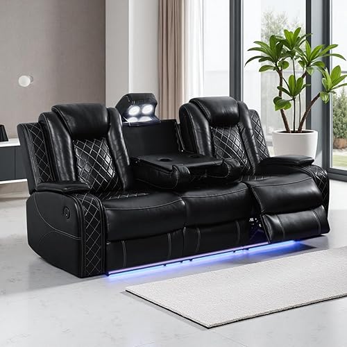 Miniatura 39 de Juego de sofá reclinable eléctrico, juego de sofá reclinable de cine en casa, sofá biplaza reclinable de cuero transpirable con Debut negro,Negro