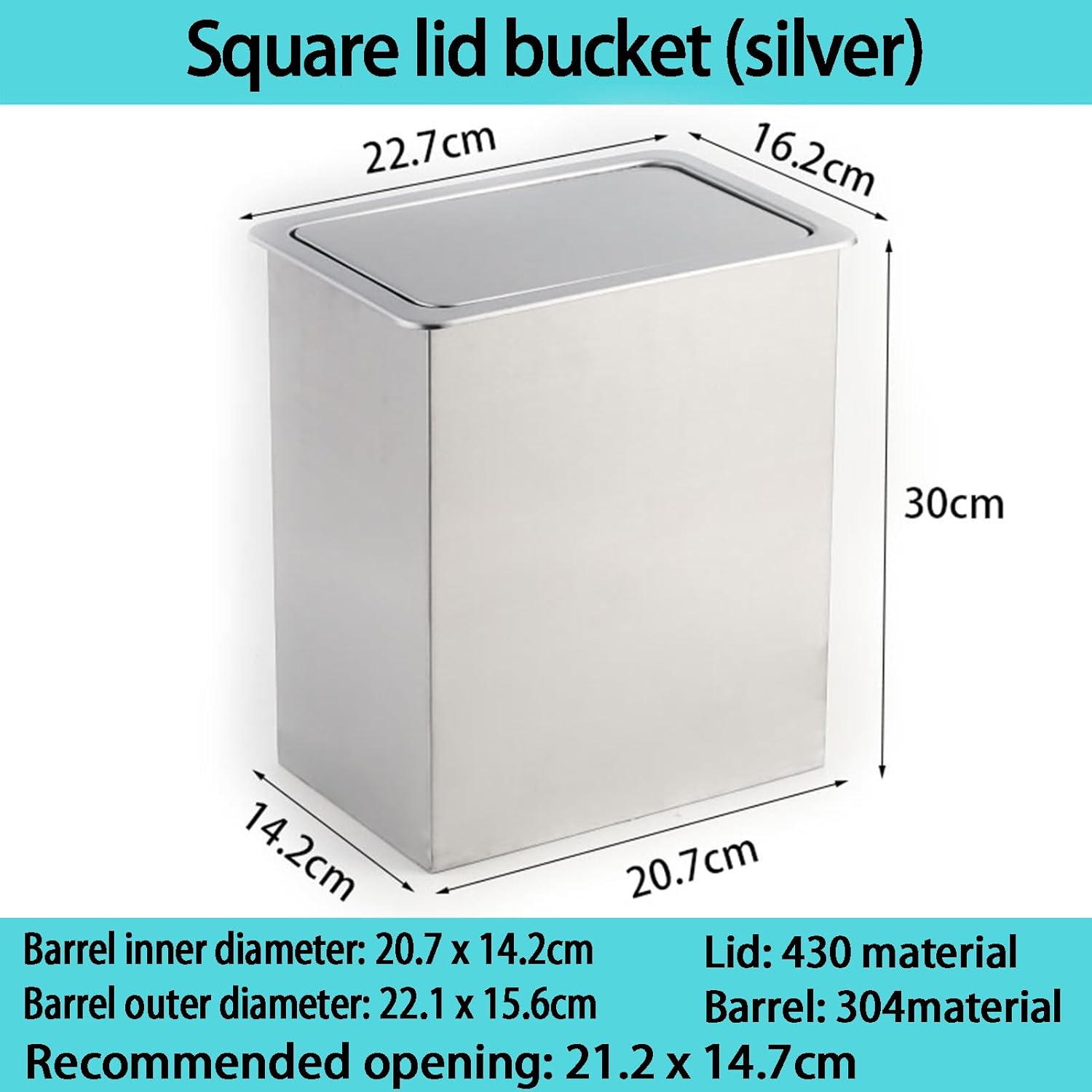 Countertop Trash Bin Lid with Waste Chute Cover, Built-In 304 Stainless Steel Balance Flap Cover, Square Swing Trash Can Lid for Kitchen Cafes Desk,Black,Metallic-430
