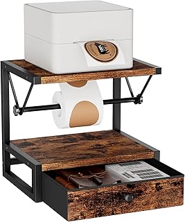 IBUYKE Label Holder for Rolls and Fan-Fold Labels,Wooden Thermal Shipping Label Stand With Drawer Desktop Printer Holder for Home, Office, Small Business,Brown TPS003H