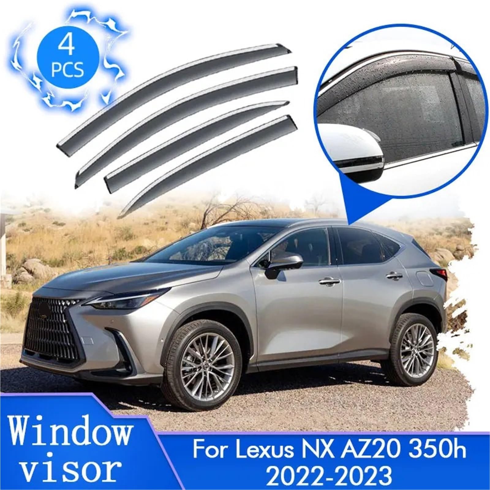 Car Deflektory boczne 4 sztuki pasujące do Lexusa NX 350h AZ20 2022 2023 osłony przeciwdeszczowe boczne szyby osłony przeciwwietrzne osłony markizy