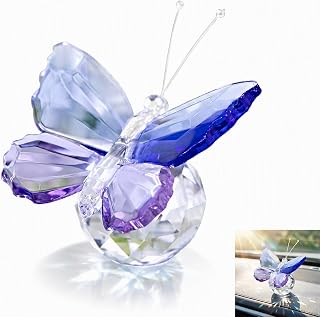 Crystal Butterfly Car Dashboard Ornament, Butterfly Figurine Decor | Sparkling Cute Crystal Desktop Statue, Home Office Wedding Tabletop Decoration, Glass Butterfly Gifts for Women(Blue-Purple)