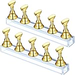 Blulu 2 Sets Nail Stand for Press on Acrylic Nails Display Practice Magnetic Fake Nail Holder for Painting Nails for False Fingernail Manicure Tool Home DIY Salon Supplies(Gold)