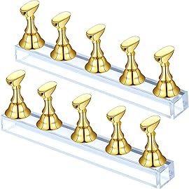 Blulu 2 Sets Nail Stand for Press on Acrylic Nails Display Practice Magnetic Fake Nail Holder for Painting Nails for False Fingernail Manicure Tool Home DIY Salon Supplies(Gold)