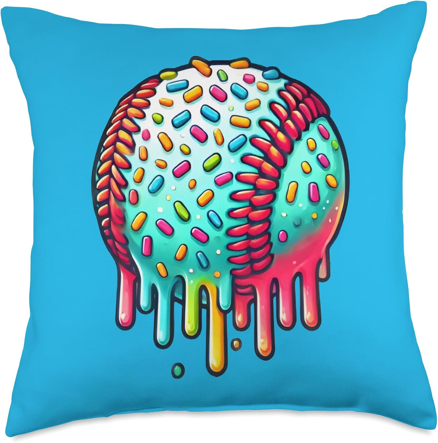 Baseball Decor For Boys Room Ice Cream Drip Baseball Stuff Throw Pillow