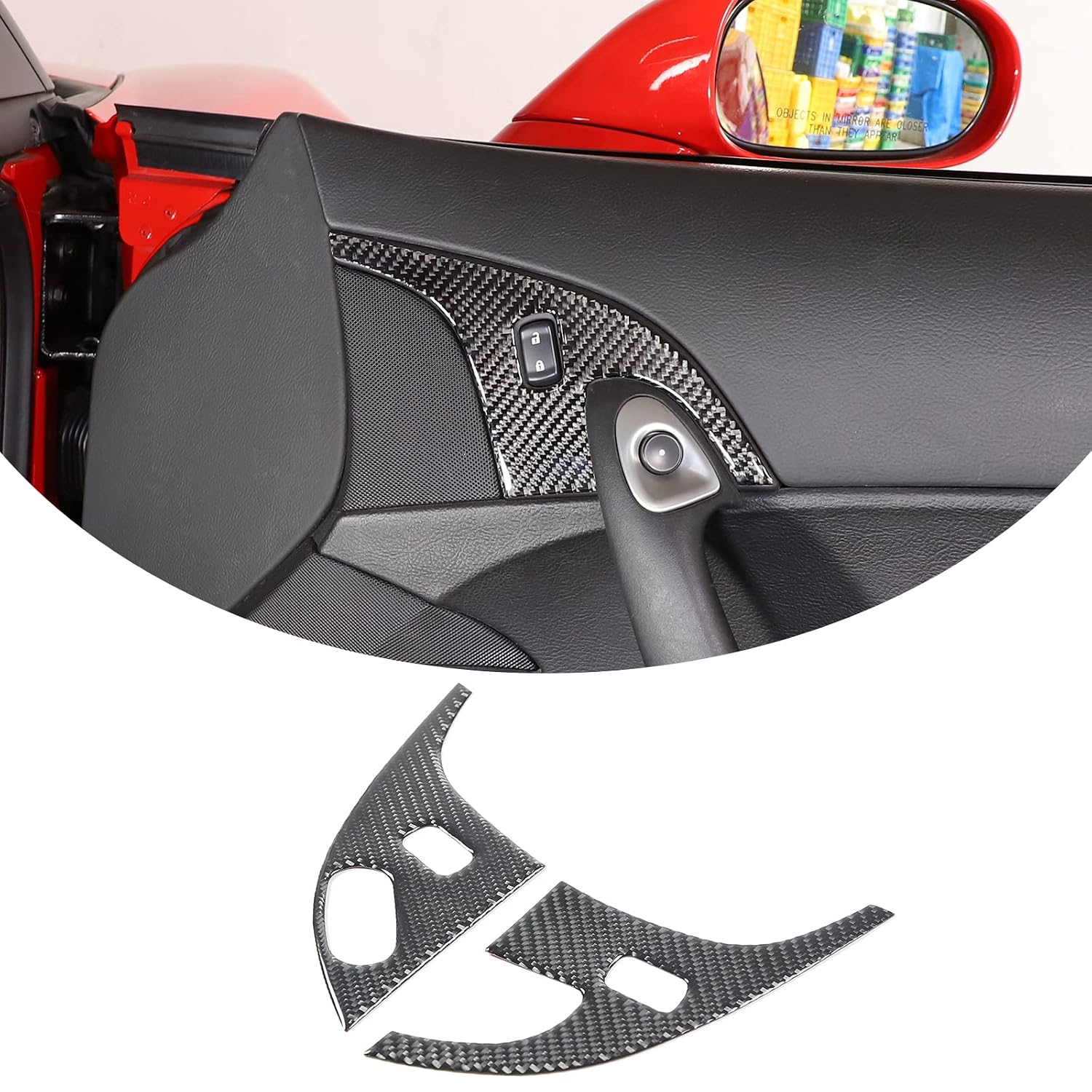 PIUGILH Car Door Lock Switch Button Cover Trim Sticker, Real Carbon Fiber Interior Trim Protective Cover Compatible with Corvette C6 Z06 ZR1 2005-2013, 2PCS (Black - Upgrade)