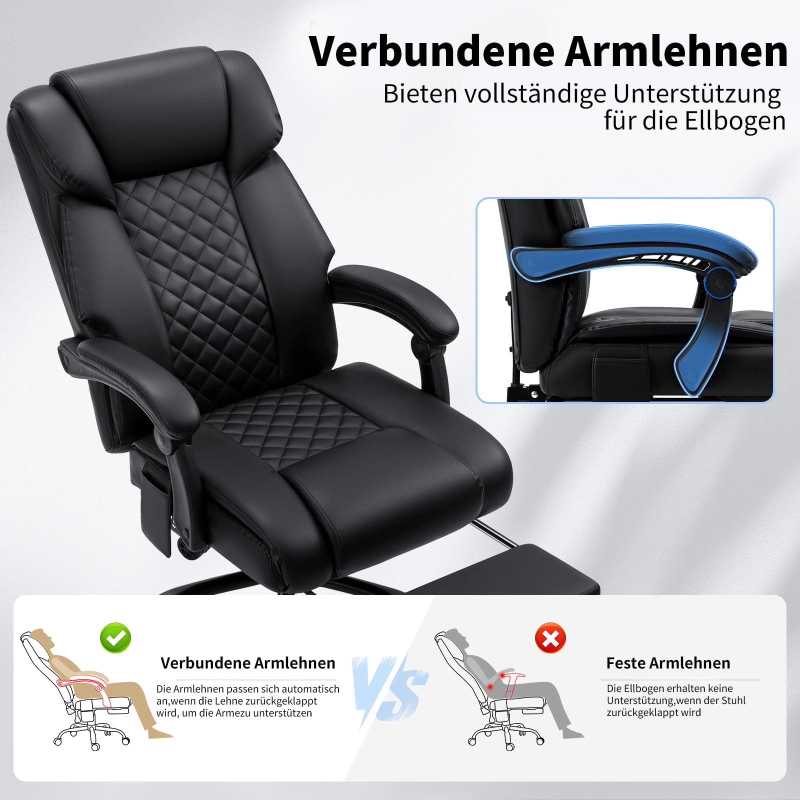 HOFFREE Ergonomisch Bürostuhl mit Massagefunktion und Heizfunktion Chefsessel Leder mit Fußstütze, Höhenverstellbar, Verstellbare Rückenlehne, Massagesessel für Büro & Home Office, Schwarz