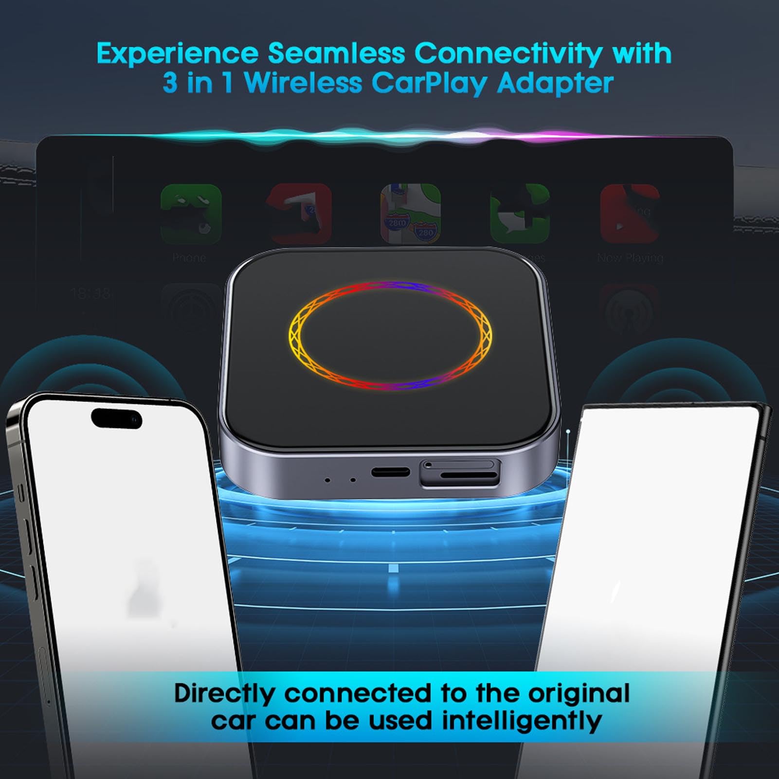 Ejoyous Bezprzewodowy Adapter, Car Box z 2290 4 GB RAM 13 Aktualizacje OTA Podzielony Ekran dla IOS z 4G LTE WLAN BT GNSS