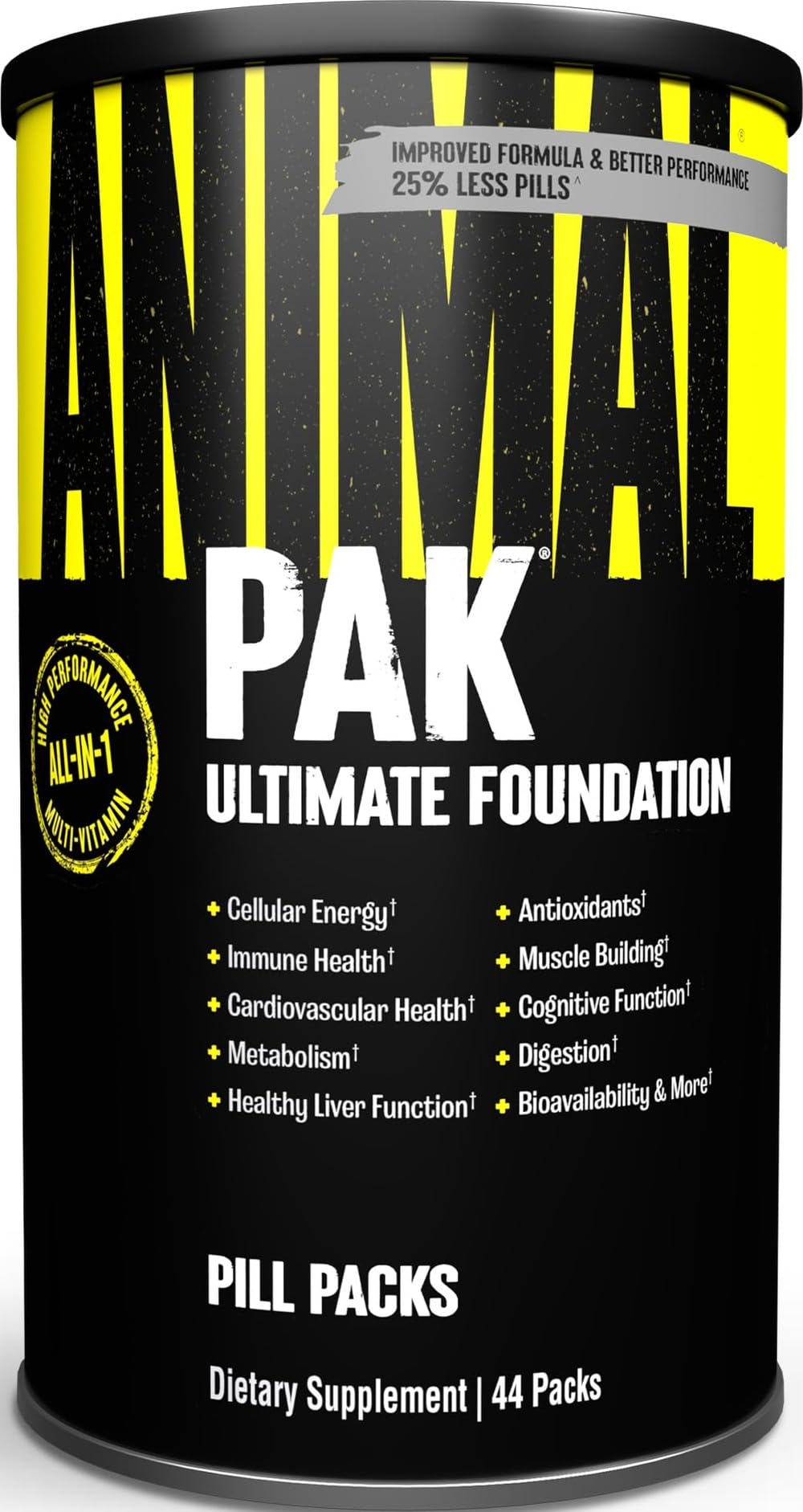 Animal Pak Multivitamin Supplement for Men & Women | 44 All-in-1 Pill Packs | 85 Nutrients | Daily Vitamins B, C, D & Zinc |