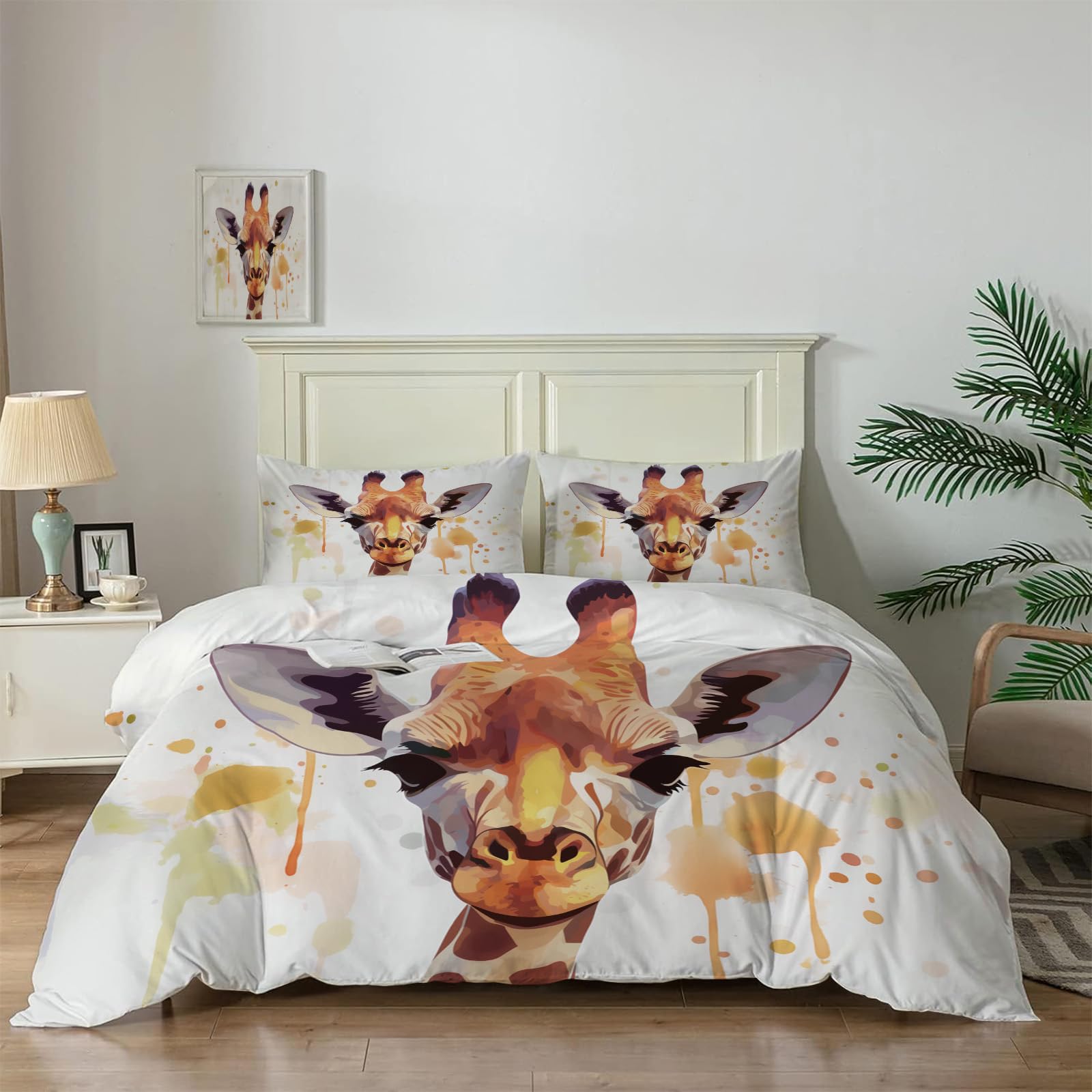 Housse de Couette Animaux Girafe Parure de Lit pour Fille et Adulte Cosy