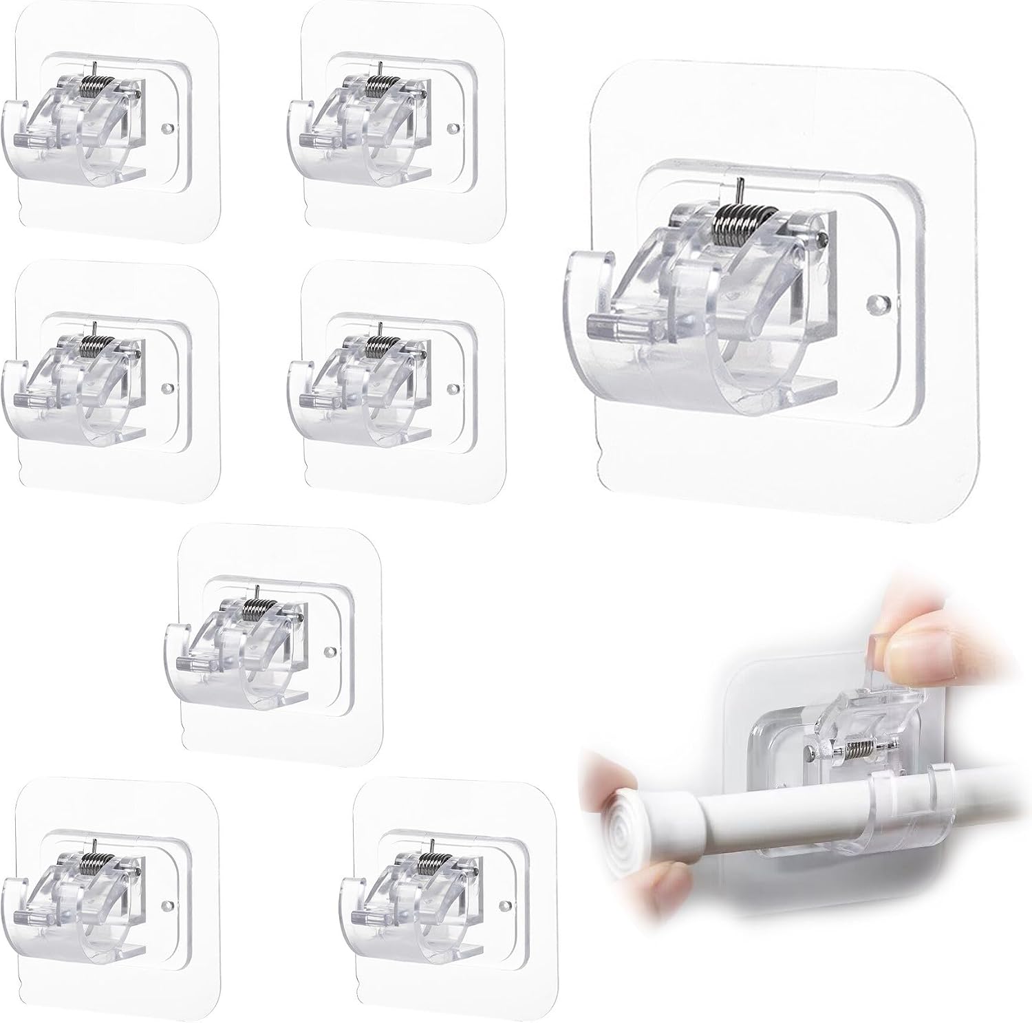 LeLehome 8PCS No Drill Curtain Rod Holders Universal Plastic Self Adhesive Adjustable Rod Brackets Hooks for Bathroom, Bedroom, Livingroom and Kitchen, Black