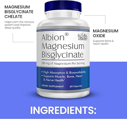 Miniatura 7 de MilaMiAmor Albion Bisglicinato de Magnesio  Magnesio Quelatado altamente absorbible para músculos, nervios, relajación y apoyo al sueño  Suave para