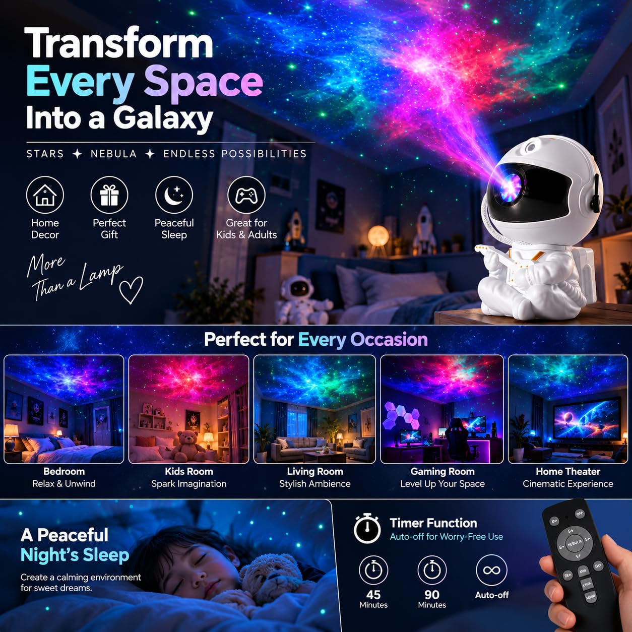 Astronaut Star Projector Night Light - Nebula Projection -6