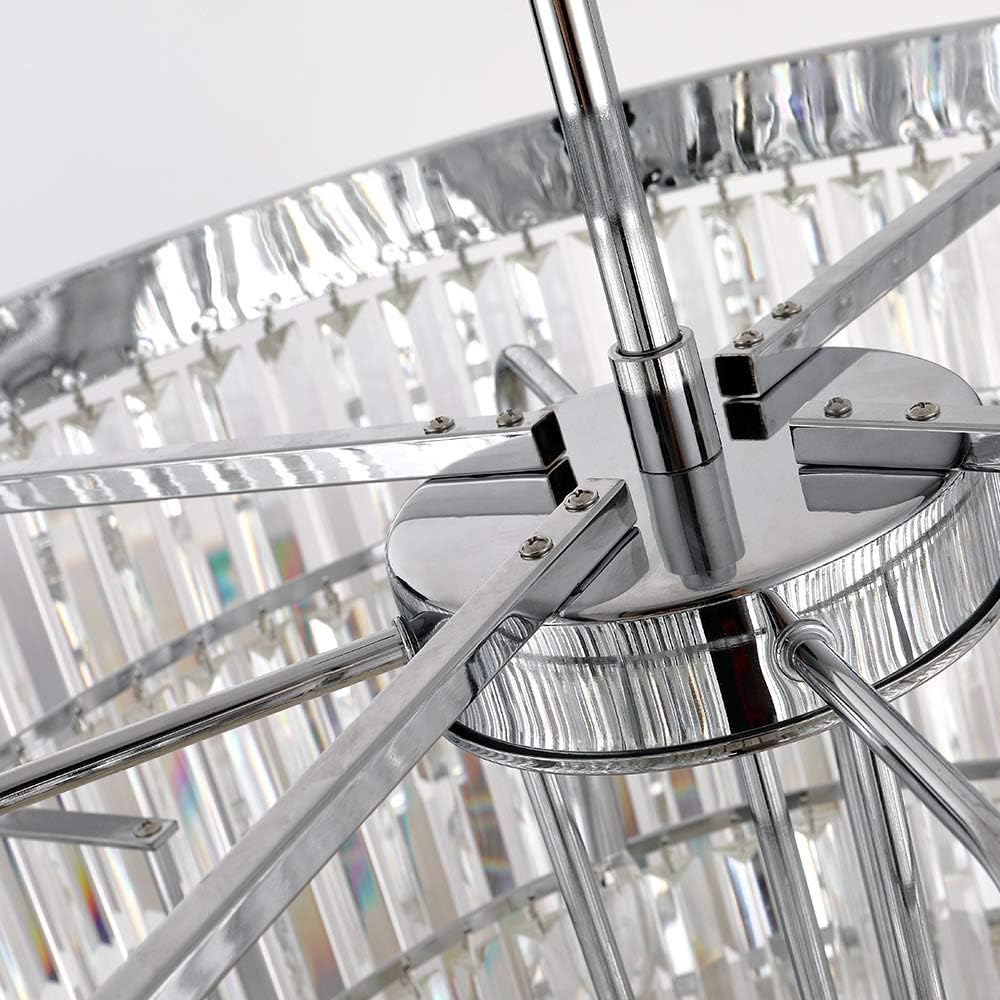 Maxax 5-Tier 12 Lights Crystal Chandeliers, Modern Contemporary Hanging Pendant, Adjustable Chandeliers Ceiling Light Fixture, E12 Base, for Dining Room, Living Room, Chrome
