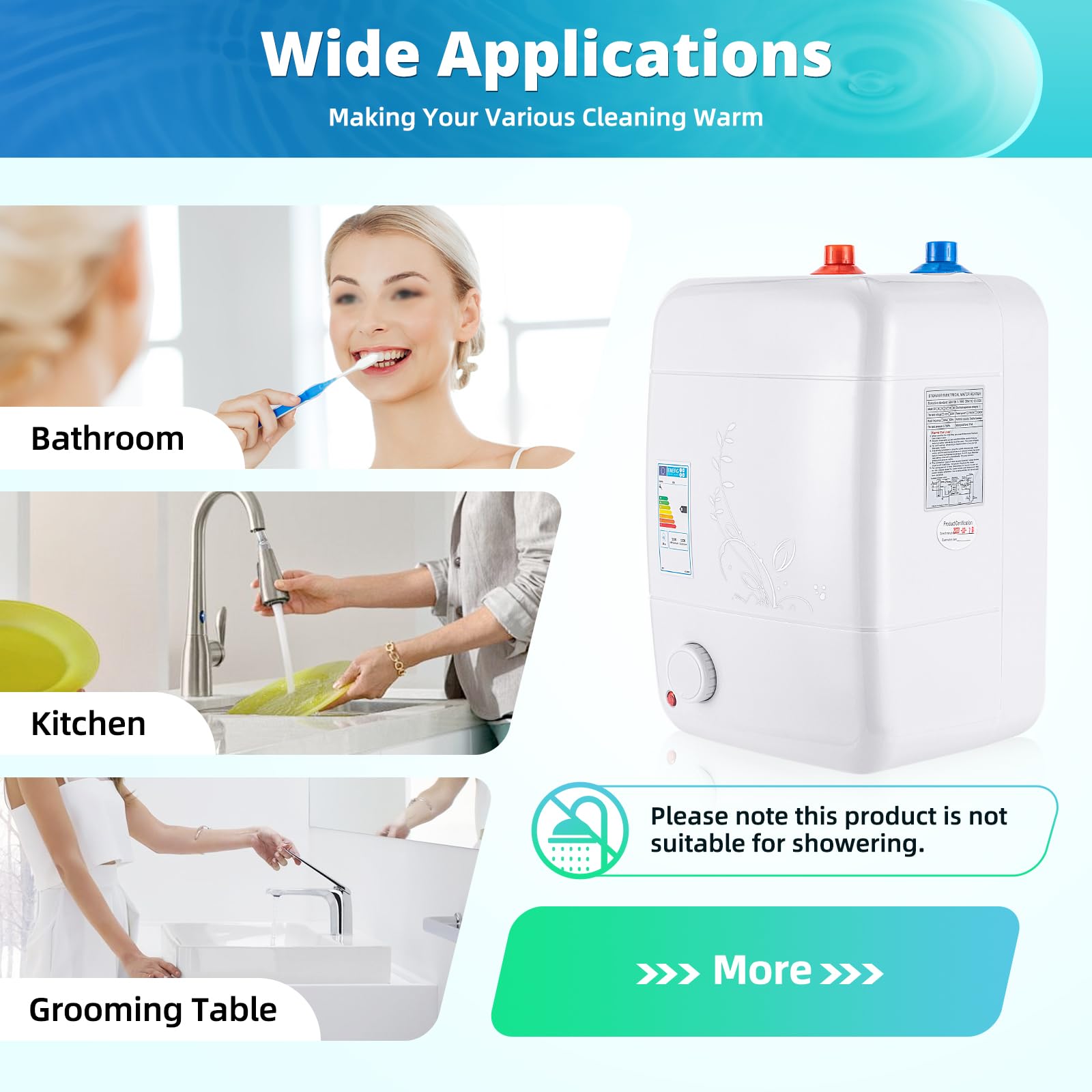 Serbatoio per acqua calda, 10 l, resistente alla pressione, piccolo serbatoio da 1500 W, 30 – 75 °C, serbatoio acqua calda 0,7 Mpa, 23 x 21 x 36 cm