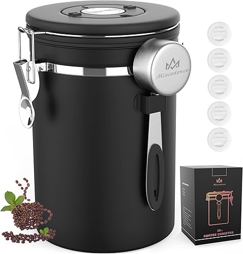 Miniatura 9 de Miscedence Juego de recipientes de café molido con rastreador de fecha, válvula de CO2, tarro de viaje, recipiente de almacenamiento hermético de