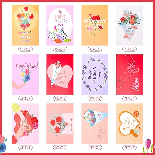Miniatura 3 de Fuutreo Paquete de 180 tarjetas surtidas para el Día de la Madre con 180 sobres y 180 bonitas calcomanías, tarjetas de felicitación florales para el