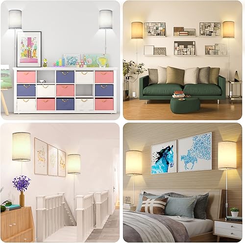 Miniatura 7 de Aplique de pared enchufable, 3 colores, juego de dos, lámpara de pared industrial con cable de enchufe, accesorio rústico, interruptor de