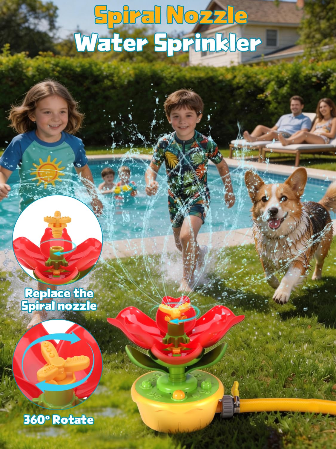 Kssvzz Wassersprinkler für Kinder, Outdoor Sommer Wasserspielzeug mit Wackelschläuchen, 3 Sprühmuster, lustiger Rasensprenger für Garten, Hof, Jungen Mädchen ab 3 4 5 6 7 8 9 Jahren