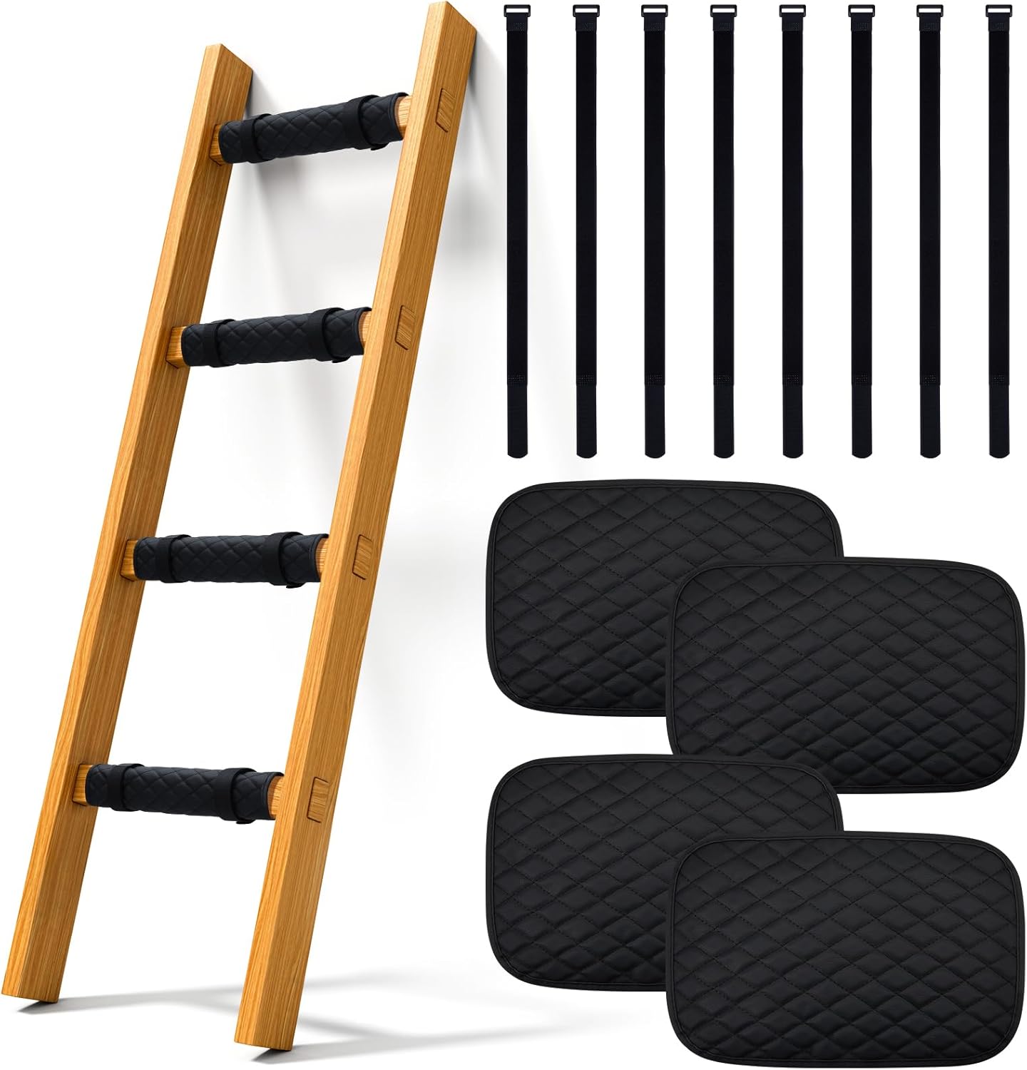 Tinideya 4 Pcs Bunk Bed Ladder Pads with 8 Adjustable Hook and Loop