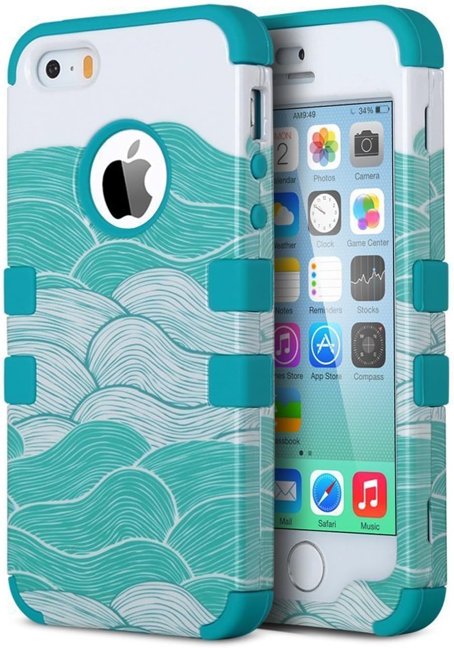 ULAK iPhone SE Case, iPhone 5S Case, Anti Slip Shock Resistance Protective Cover with Hybrid High Soft Silicone + Hard PC Case for Apple iPhone 5/5S/SE (Ocean-Blue)