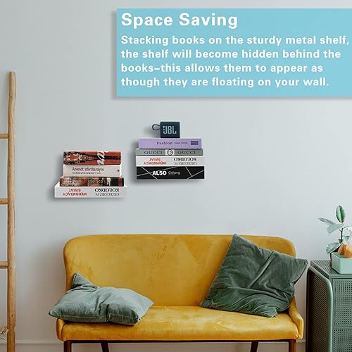 Miniatura 14 de Homakover Estanterías flotantes invisibles, organizadores de libros de alta resistencia, estantería montada en la pared, estantes de almacenamiento