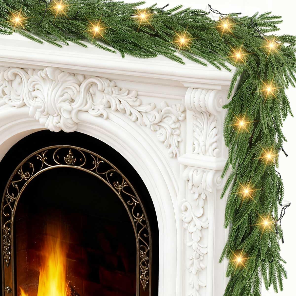 Deckit 15FT Christmas Garland with Lights 100LED Timer, Real Touch Norfolk Pine Garland +DIY Kit & Storage Bag for Mantle Stairs Railing Table Fireplace Wall Indoor Outdoor Holiday Decoration - Image 3