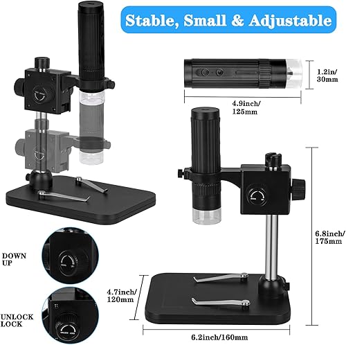 Miniatura 6 de KMDES USB Digital Microscope 50X-1000X Magnifier Coin Microscope Portable Handheld Microscope Upgrade Stand No Shake Diamond Trichome Hair Skin