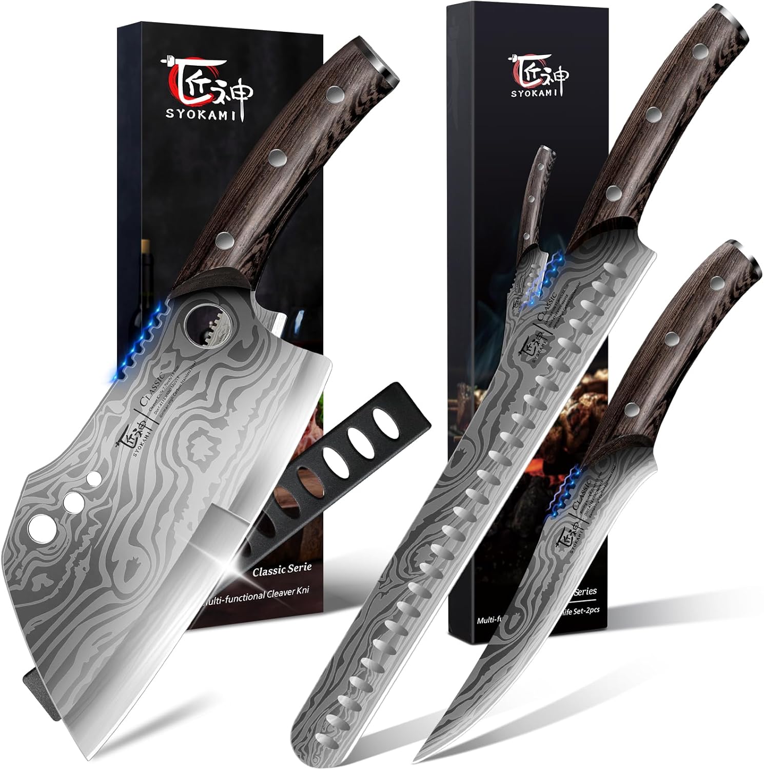 BBQ Carving Knives Set+Meat Cleaver Chef Knife 7.7 Inch